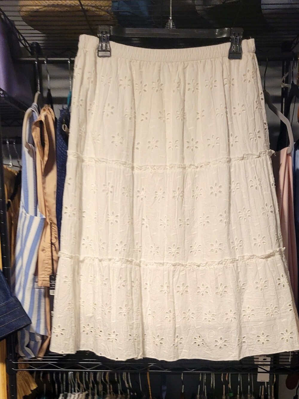 5 For $25 White Eyelet Tiered Maxi Skirt